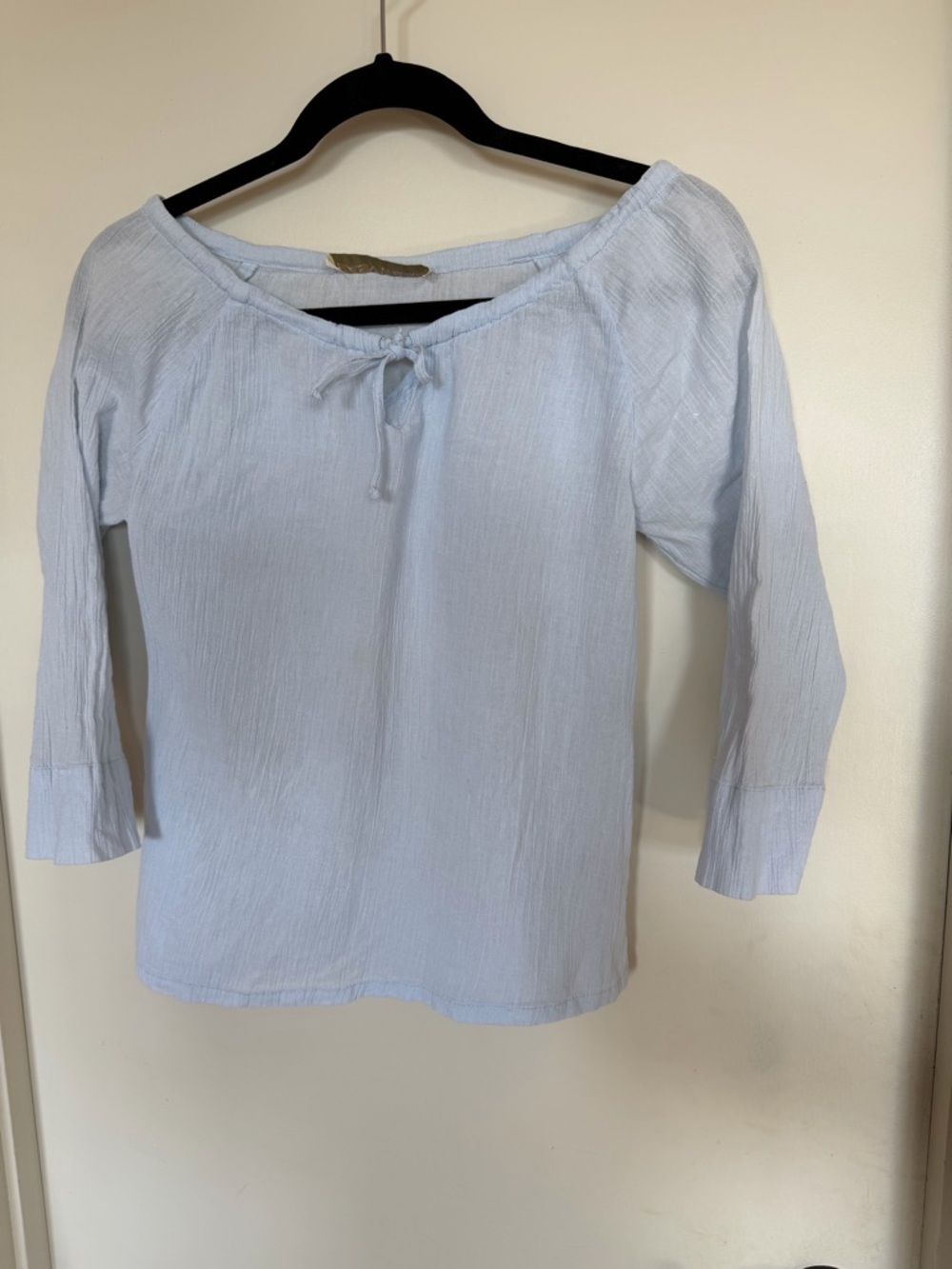 Easy Wear Cotton Gauze Peasant Blouse Tie Neck Boho Top Medium